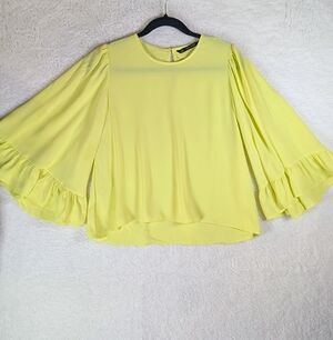 103-ZARA Yellow Women's Ruffle Sleeve Top
